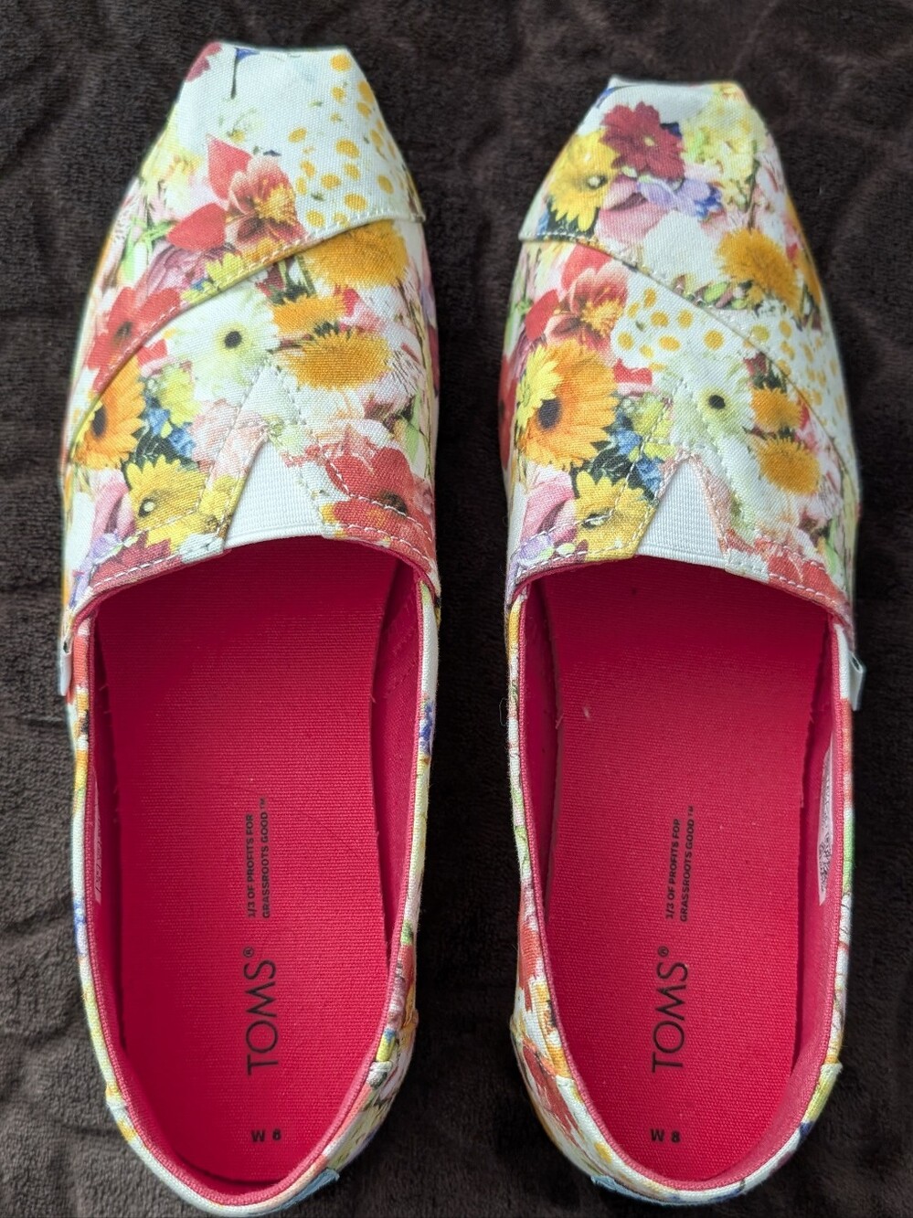 NW/OT - TOMS Floral Watercolor Canvas Slip-Ons with Bright Pink Lining